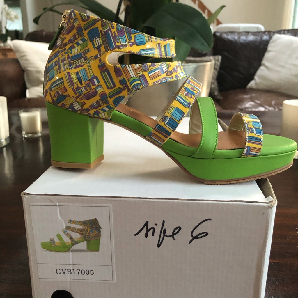 Bright Green Patterned Block Heel Sandals - Women's Grape Vine